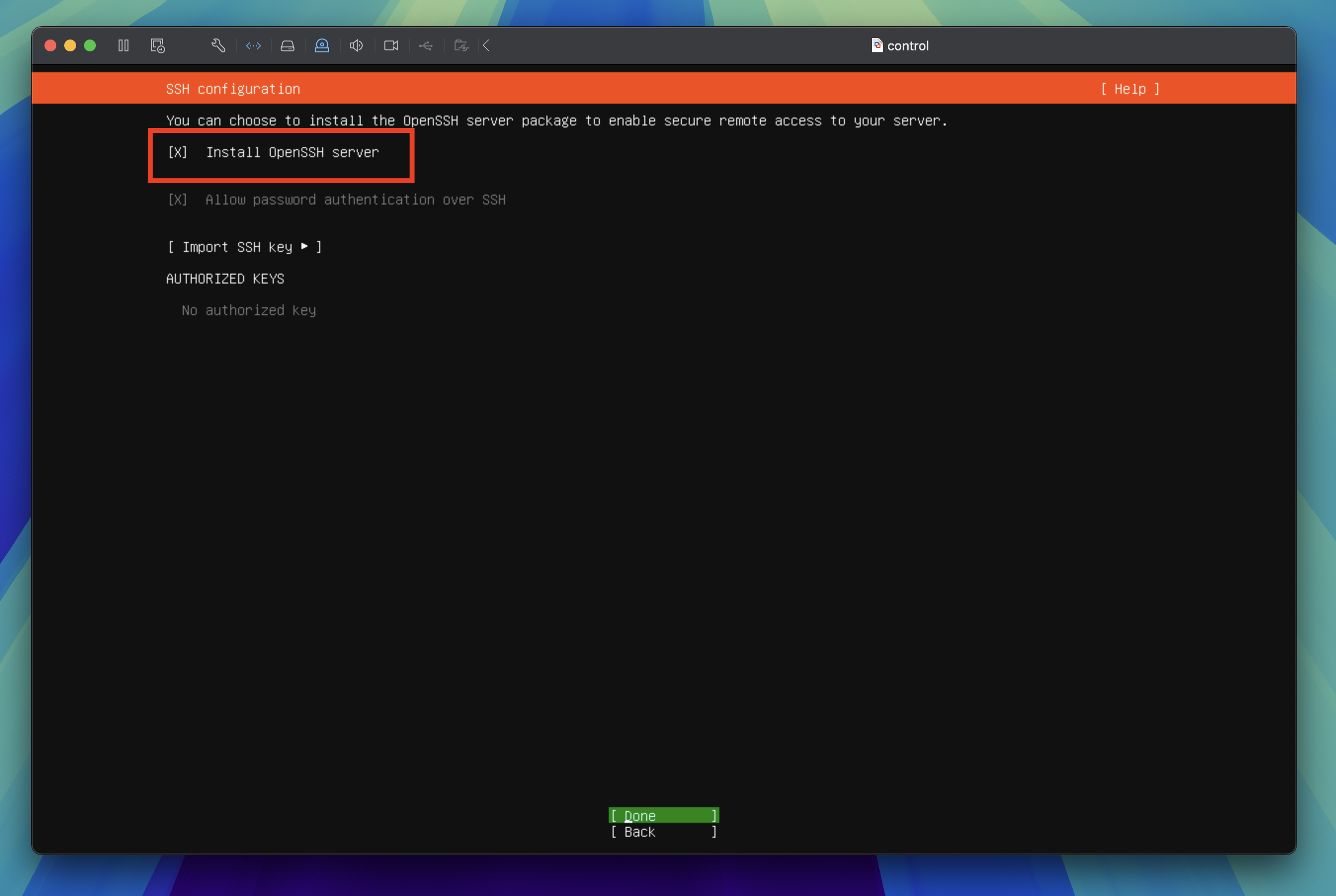 SSH Server option