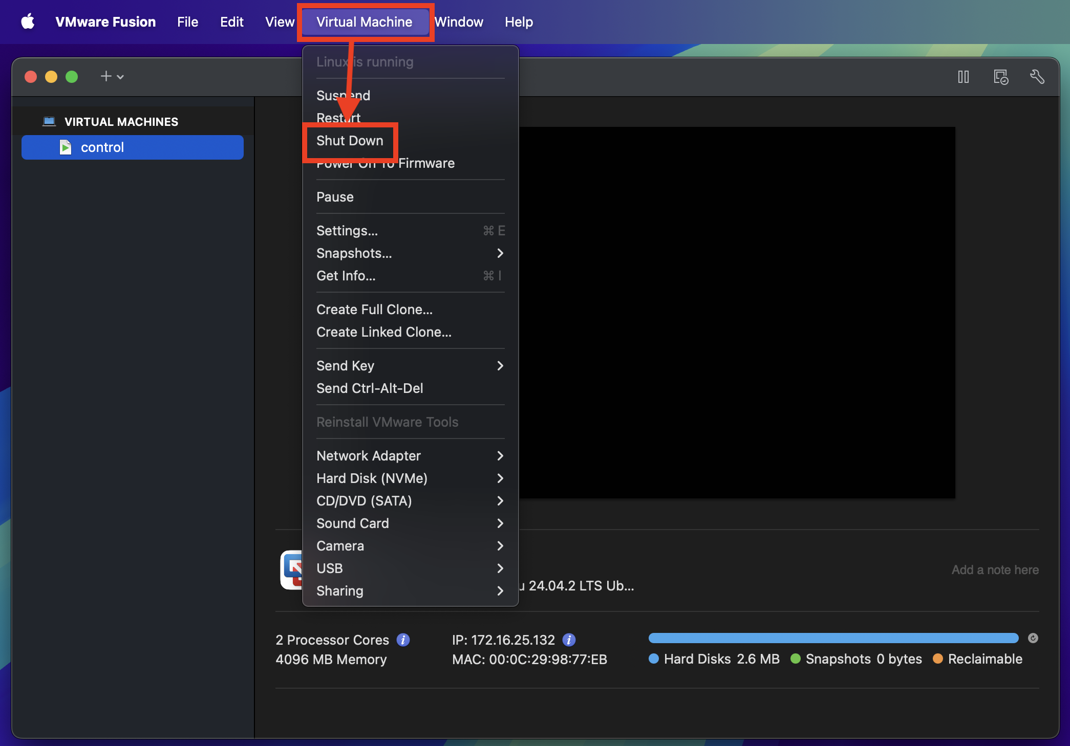 Shutdown the VM